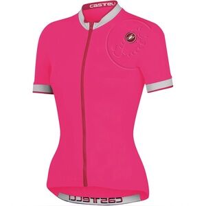 Castelli Perla Cycling Jersey Full Zip Short Sleeves Bright Pink Logo Pocket, L